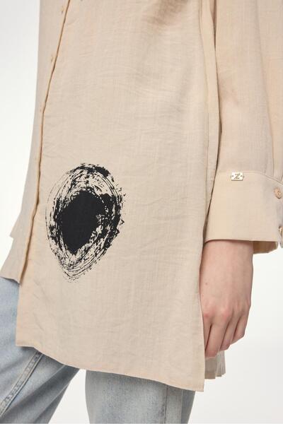 Zühre Patterned Shirt Collar Beige Tunic T-1581