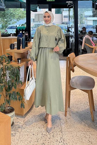 Tesettür Diyarı Women's Knitwear Fabric Buttoned Plain Hijab Suit