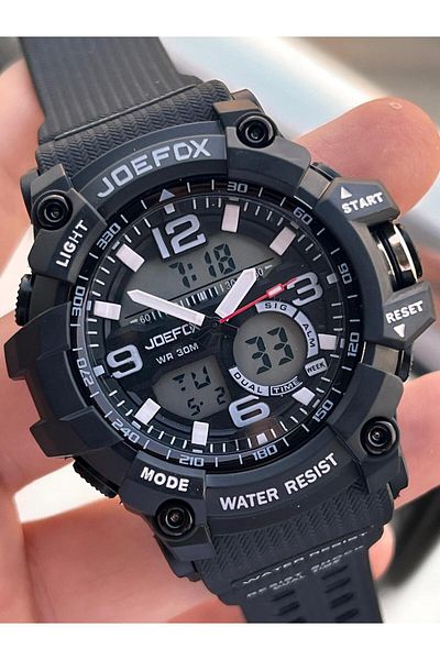 Joefox Digital and Analog 2 Years Warranty Chronometer+Calendar+Alarm+Lighting Men's Wrist Watch Joe.Bk03