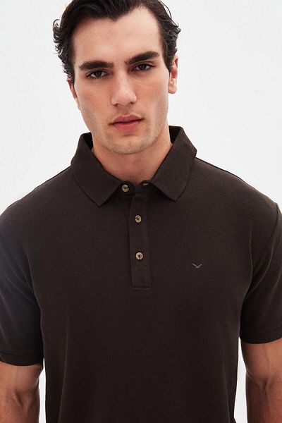 D'S Damat Μπλουζάκι Ds Damat Regular Fit καφέ με υφή πικέ