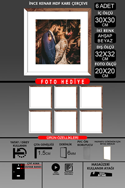 yhfoto 6 komada okvira 30x30 - tanki letvičasti okvir - 2 boje belo drvo - kv...