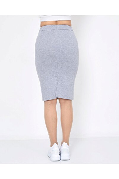 Kübra Tekstil Lupinn Fashion Women's Gray High Waist Straight Midi Pencil Skirt - Stretchy Comfortable Fit Model