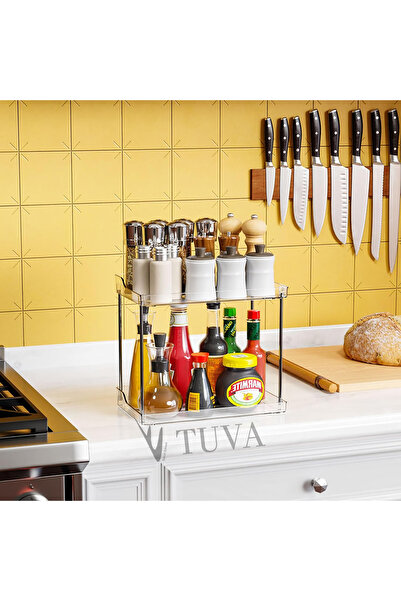 TUVA REKLAM Tuva - Transparent Plexi Modern Stick Leg Two Layers Makeup Jewelry Cosmetic Organizer Organizer Premium