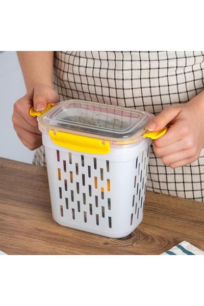 AC BOX 1047 2-Piece Yellow Lock Covered Drainer Pickle Olive Net Multi-Purpose Rectangular Storage