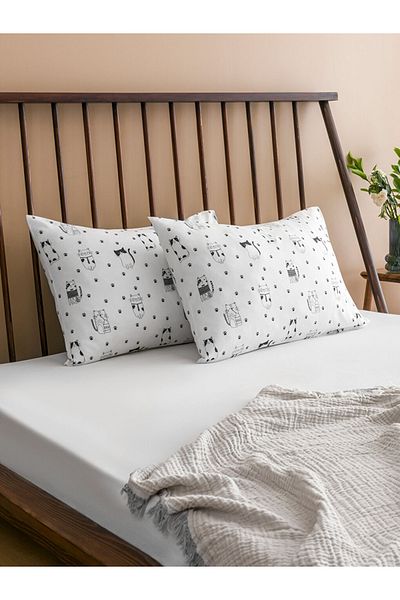 LC Waikiki غطاء وسادة قطن مطبوع عليه قطة سوداء 2 قطعة 50x70 سم