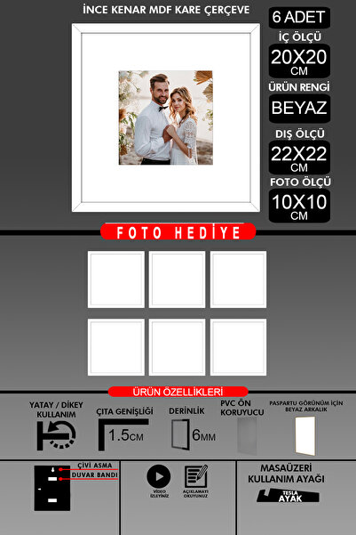 Bytwo 6 komada okvira 20x20 - tanki letvičasti okvir - beli okvir - kvadratni...