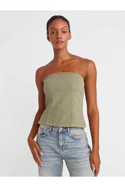 Dilvin 50880 Strapless Peplum Top-Çağla