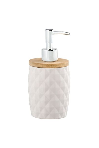 OEM Ceramic Soap Dispenser with Bamboo Lid White Diamond 340ml