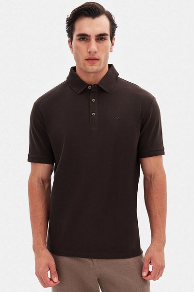 D'S Damat Μπλουζάκι Ds Damat Regular Fit καφέ με υφή πικέ