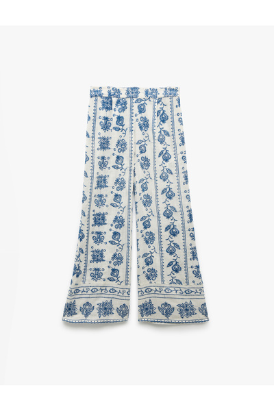 Koton Παντελόνι βισκόζης με ελαστική μέση και φαρδύ πόδι με λουλούδια