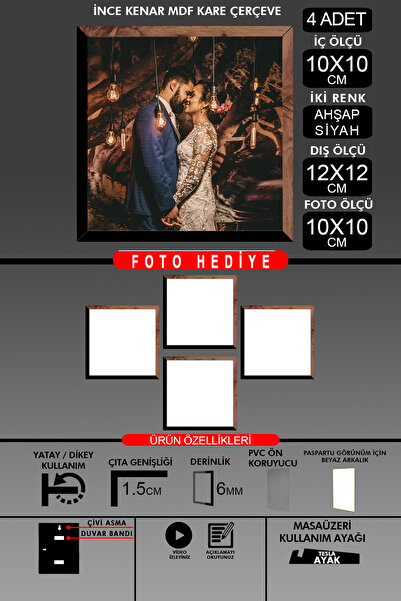 Bytwo 4 komada okvira 10x10 - tanki letvičasti okvir - 2 boje drvo crna - kva...