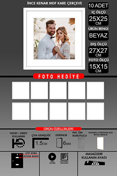 Bytwo 10 komada okvira 25x25 - tanki letvičasti okvir - beli okvir - kvadratn...