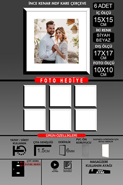 bymat 6 komada okvira 15x15 - tanki letvičasti okvir - 2 boje crna i bela - k...