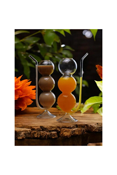 TTT Luxury Glass Cup with Straw and Nipple Durable Transparent Glass Cup with Self-Pipe Decorative Ball Pattern