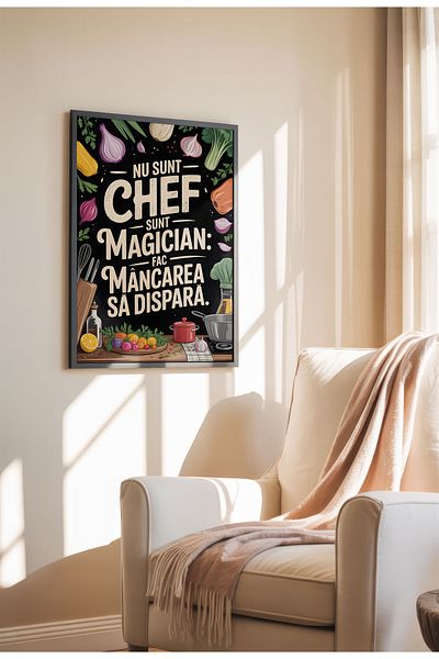 21mxm Tablou pe pânză cu citate amuzante despre bucătărie – Artă murală cu umor culinar românesc, poster culinar pentru o casă confortabilă