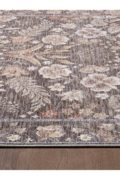 venucci home & living Frezia Floral Bambu Polyester Oturma Odası Salon Mutfak Halısı Eskitme Çiçekli Vintage Halı