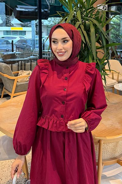 Tesettür Diyarı Women's Tricot Fabric Ruffled Hijab Suit