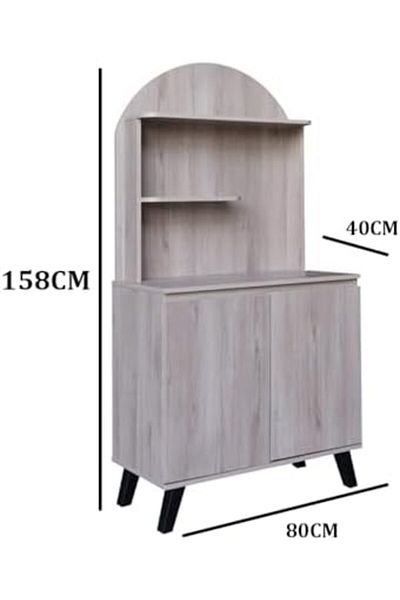 BAITY Coffee Corner Shelf with Malaysian Wood, Grey
