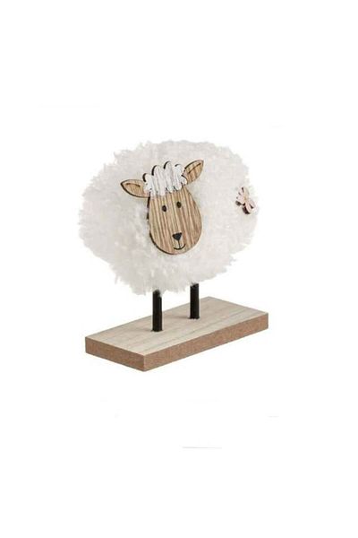 OEM Figurina Decorativa de Paste Oaie din Lemn cu Pompon Alb