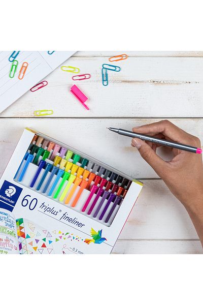 Staedtler مجموعة أقلام رصاص 334 C60 Triplus Fineliner 0.3 مم مكونة من 60 قلمًا - ملونة - صنع في ألمانيا