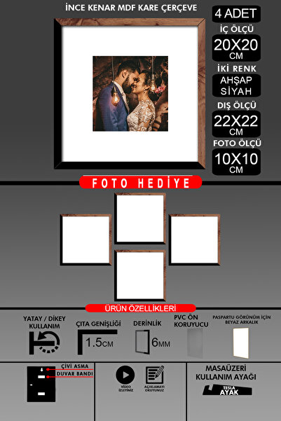 Bytwo 4 komada okvira 20x20 - tanki letvičasti okvir - 2 boje drva crna - kva...