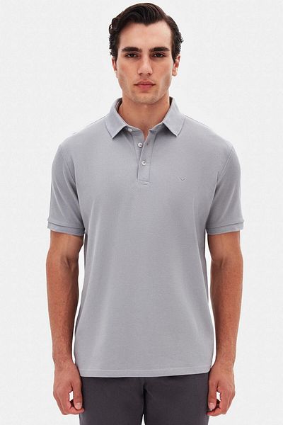 D'S Damat Μπλουζάκι Ds Damat Regular Fit Grey Pique με υφή