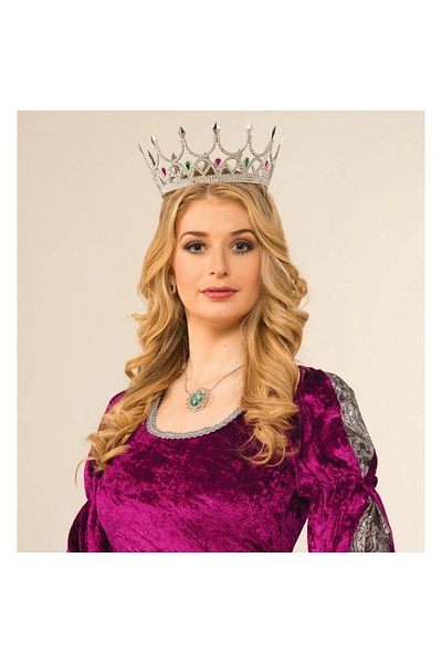 SepetBudur Royal Medieval Silver Queen Princess Crown with Rhinestone Renaissance Costume