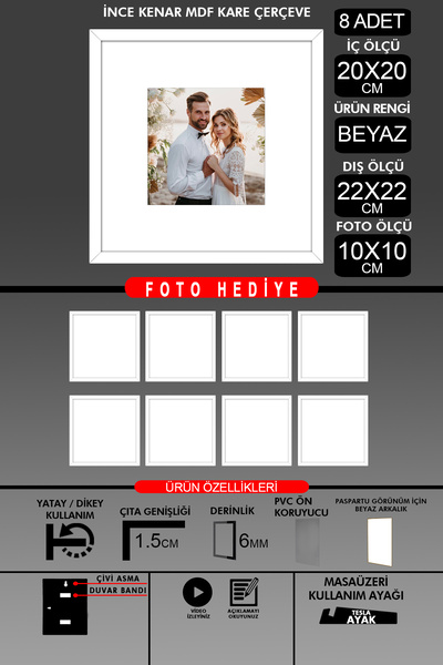 Bytwo 8 komada okvira 20x20 - tanki letvičasti okvir - beli okvir - kvadratni...