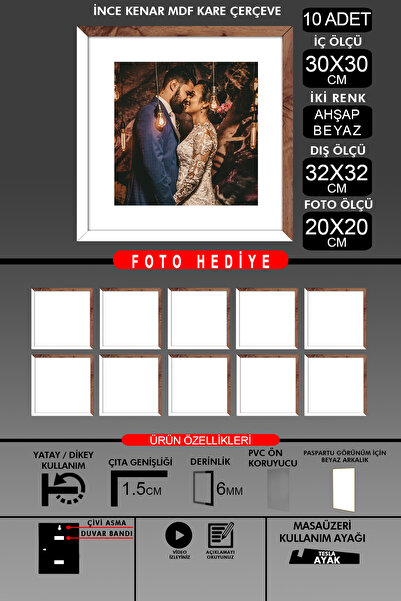 yhfoto 10 komada okvira 30x30 - tanki letvičasti okvir - 2 boje belo drvo - k...