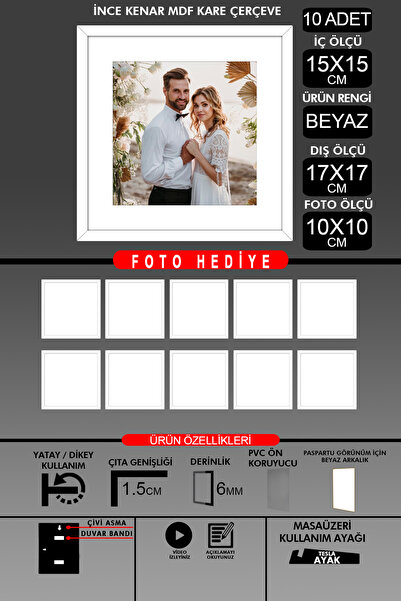 yhfoto 10 komada okvira 15x15 - tanki letvičasti okvir - beli okvir - kvadrat...
