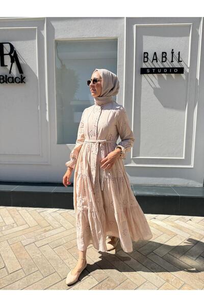 Babil Butik Td4183 Cotton Women's Brode Dress Powder Pink