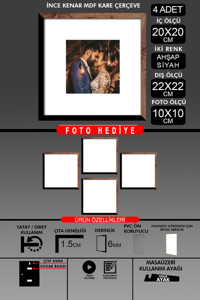 yhfoto 4 komada okvira 20x20 - tanki letvičasti okvir - 2 boje drva crna - kv...