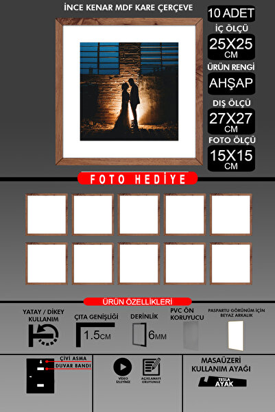 yhfoto 10 komada okvira 25x25 - tanki letvičasti okvir - drveni okvir - kvadr...