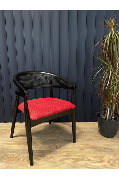 Atolye Casa Atlas Sandalye Siyah İskelet Kırmızı Kumaş