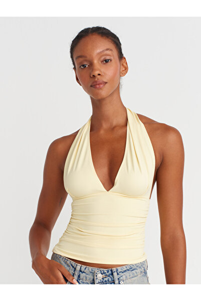 Dilvin 31968 Gathered Halter Neck Top Yellow