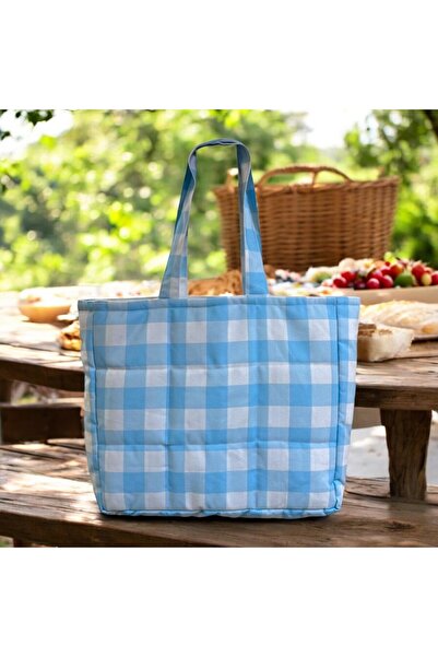 iza حقيبة أم زرقاء منقوشة | حقيبة نزهة | حقيبة بقالة قابلة لإعادة الاستخدام