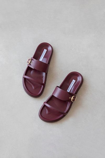 STRASWANS Zeus Women's Buckle Detail Daily Comfort Leather Slippers Claret Red