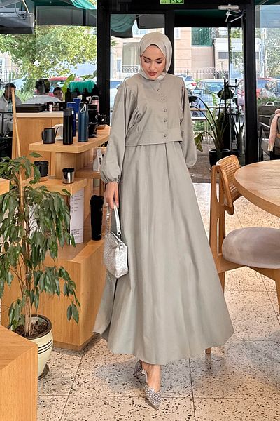 Tesettür Diyarı Women's Knitwear Fabric Buttoned Plain Hijab Suit
