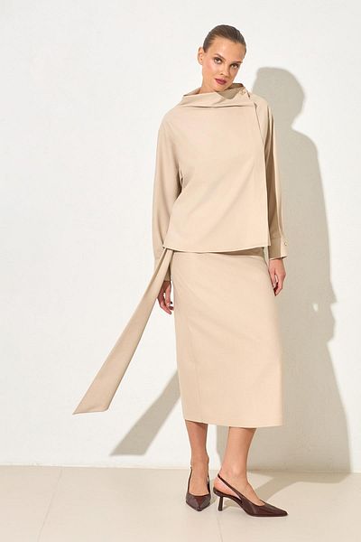 Setre Beige Collar Button Closure Detailed Long Sleeve Blouse
