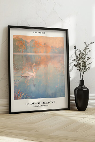 STARYUNA Pictură cu efect de pictură în ulei, cu lebădă, într-o ramă din lemn...