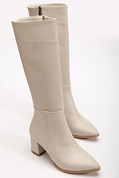 Entella Store Pointed Toe Heeled Beige Cream Boots