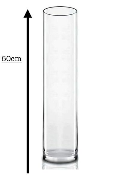 BASHAYER مزهرية فازة زجاجية شفاف شكل اسطواني ارتفاع60cm عرض 10cm