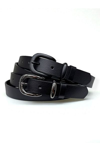 Gesa 100% Genuine Leather Men's Old Money Set of 2 Black Belts 2.5 cm
