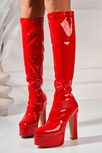 Joana Women's Red Platform Boots Made of Patent Leather Lalani