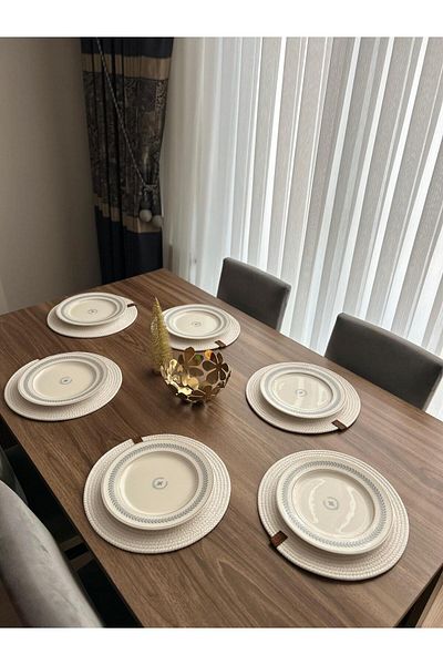 Thalia Home طقم سوپلا أبيض مكون من 6 قطع، طبق سفلي منسوج من القش بقطر 32 سم، 6 قطع