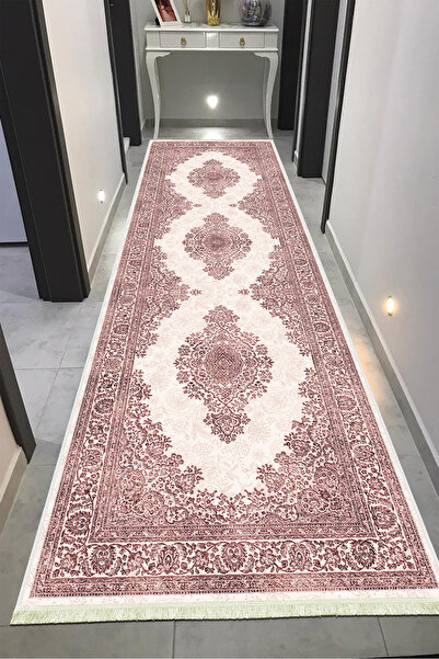 VOPTEKS Pembe Halı Yolluk Makinede Yıkanabilir Kaymaz Taban Halı