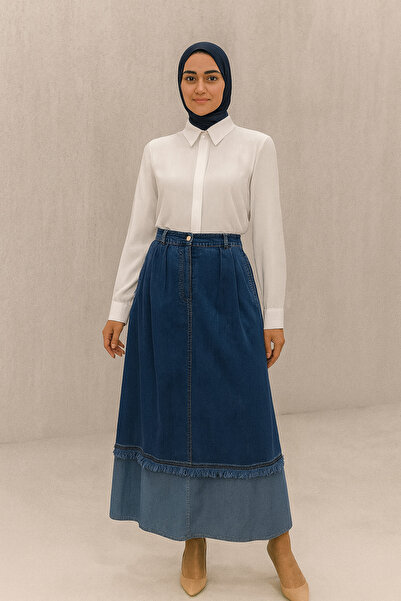 Doque 52011 ETEK ÖNÜ DÜĞMELİ FERMUARLI CEPLİ ALT KISMI SAÇAK DETAYLI SPOR TANSEL ETEK QYS ETEK 52011 #24-