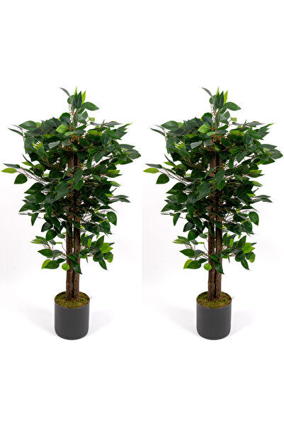 YAPAY ÇİÇEKÇİNİZ 2’li Yapay Benjamin Ağacı Seti – 100 cm Gri Saksılı Dekorati...