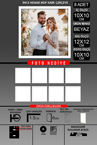 yhfoto 8 komada okvira 10x10 - tanki letvičasti okvir - beli okvir - kvadratn...