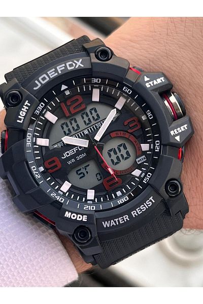 Joefox Digital and Analog 2 Years Warranty Chronometer+Calendar+Alarm+Lighting Men's Wrist Watch Joe.Bk04
